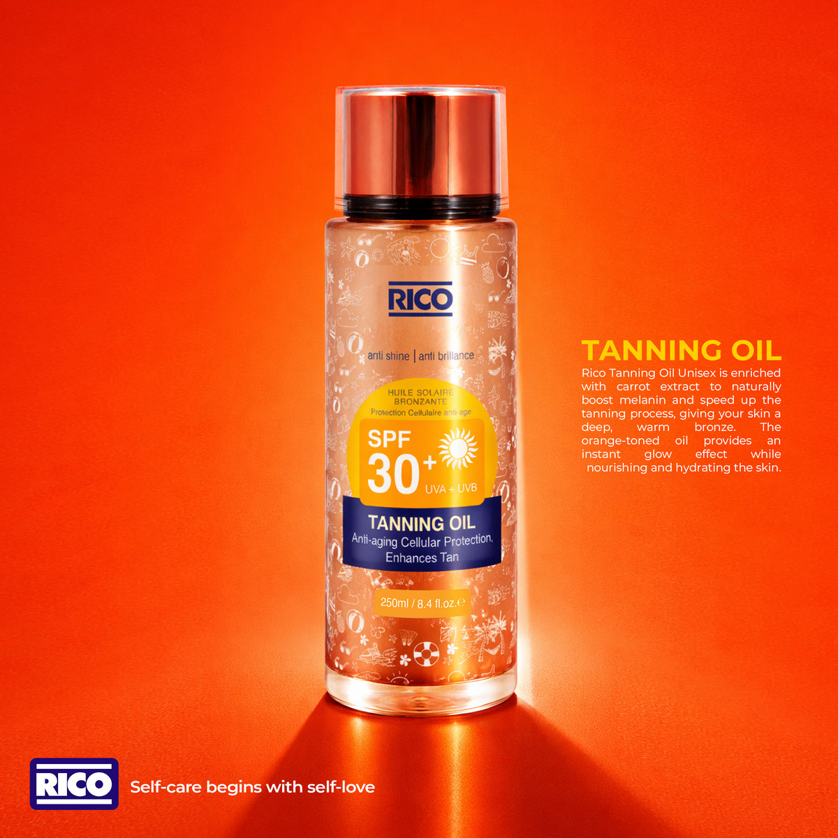 Tanning Oil UNISEX ORANGE COLOR CARROT EXTRACT 250ml