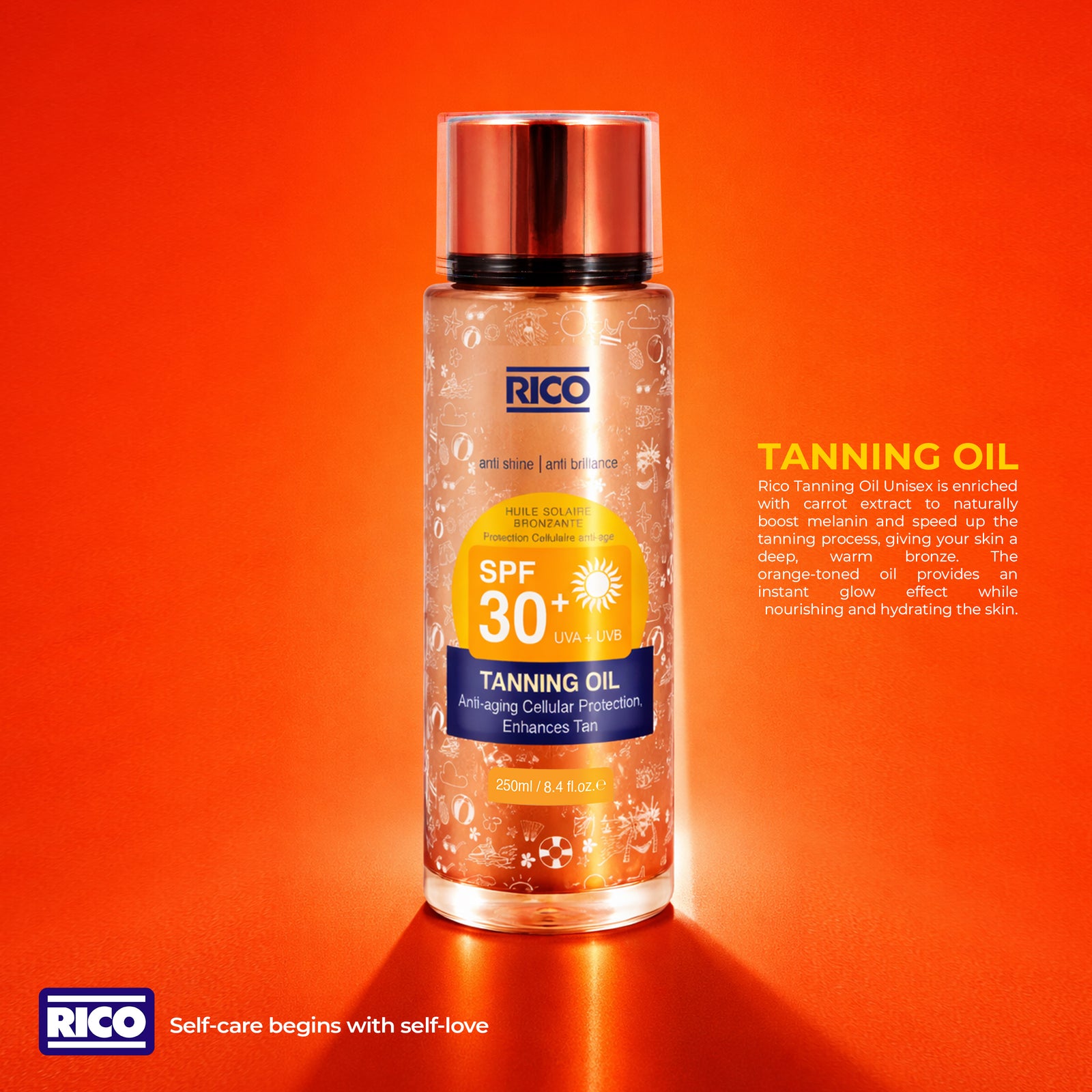 Tanning Oil UNISEX ORANGE COLOR CARROT EXTRACT 250ml visual